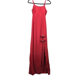 Jessica McClintock Gunne Sax Dress Red Prom Formal Slit 7/8 Long Rhinestones